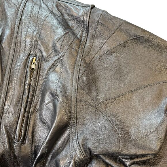 Vintage Tanned Leather Outfitters Black Leather Jacket Mens 3X Patchwork Lined - Picture 8 of 16
